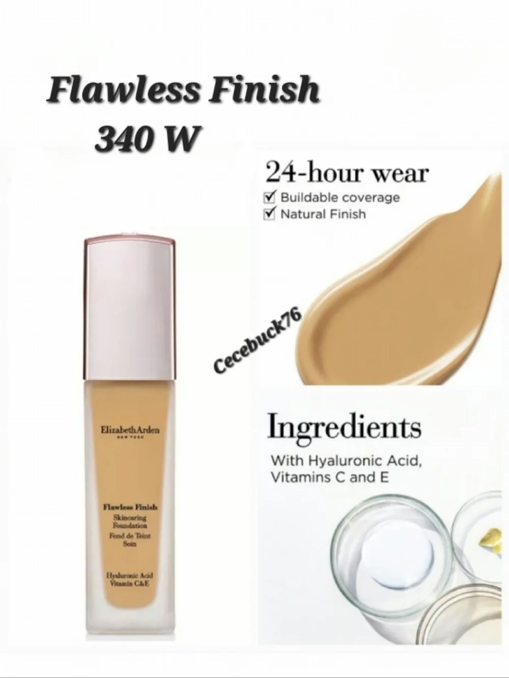 🌺Elizabeth Arden 340 W Flawless Finish Skincaring Foundation 24 Hour Wear